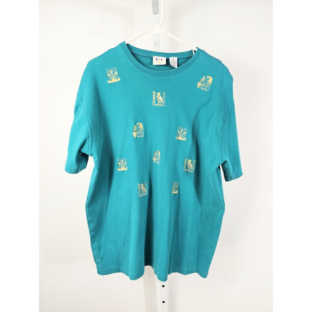 Vintage Pyramid Creations XL 90s Women's Teal Cotton T Shirt Luxor Las Vegas